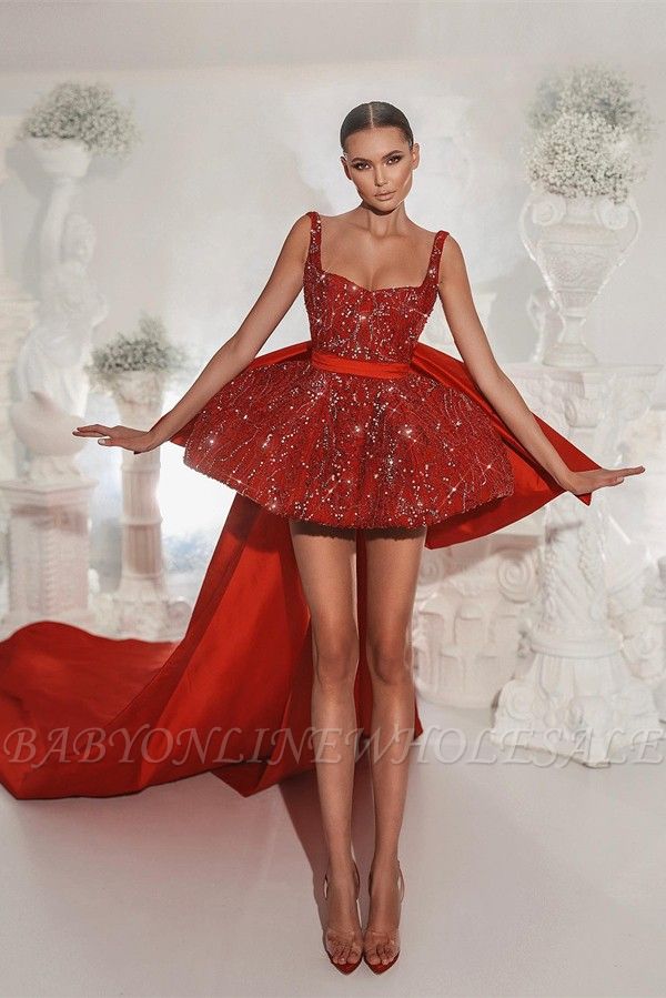 Trendiges rotes Hi-Lo-Perlen-Sleeveless Homecoming Dress Prom Dress