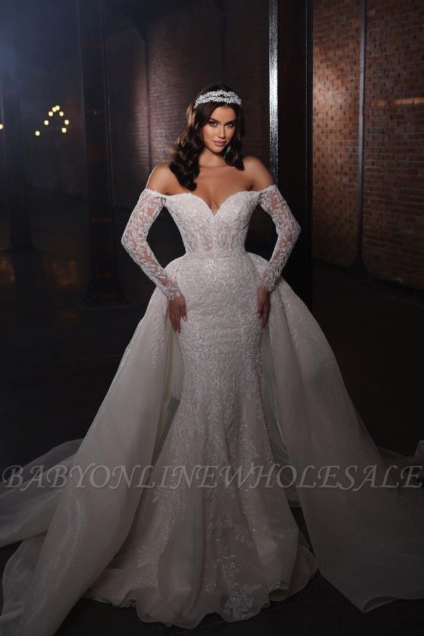 Sprkle Свадебное платье силуэта «русалка» с длинными рукавами и открытыми плечами
