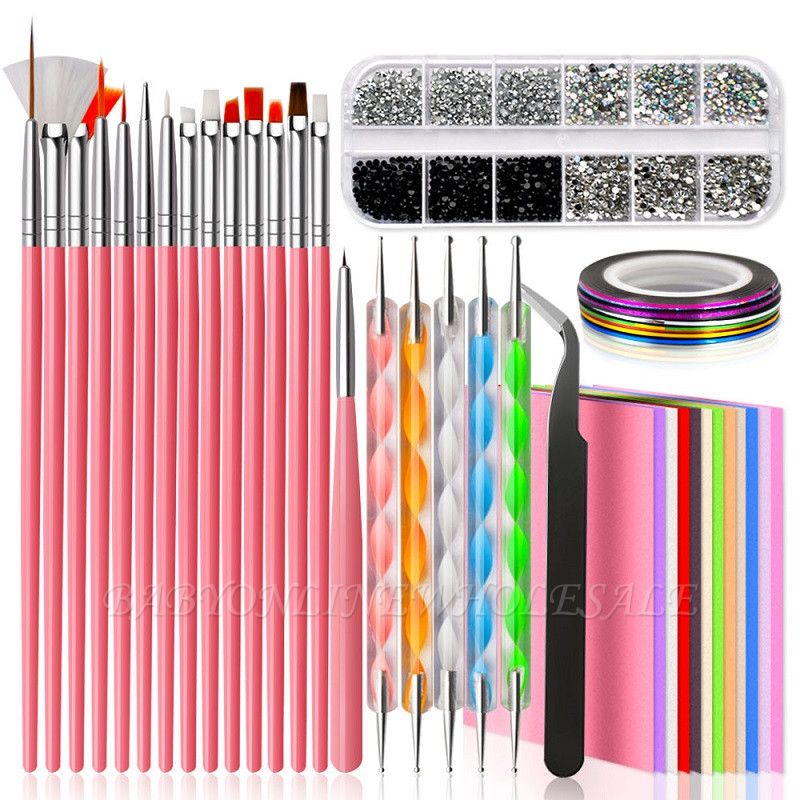 Kit de diseño de uñas para uñas acrílicas con pinceles Nail Art | Diamantes de imitación de cristal para uñas y pinzas de precisión, accesorios para uñas para técnicos de uñas