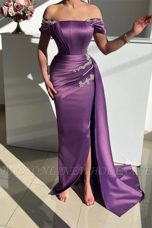 Chic Grape Strapless Off the Shoulder Floor Length Mermaid Prom Dress