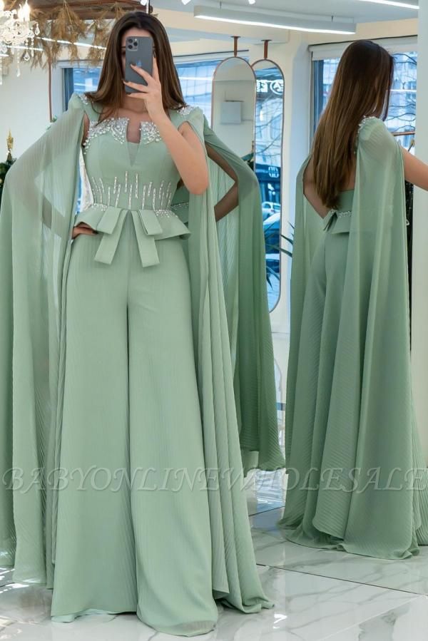 Trendy Sleeveless Backless Floor-Length Chiffon Prom Dress Jumpsuit