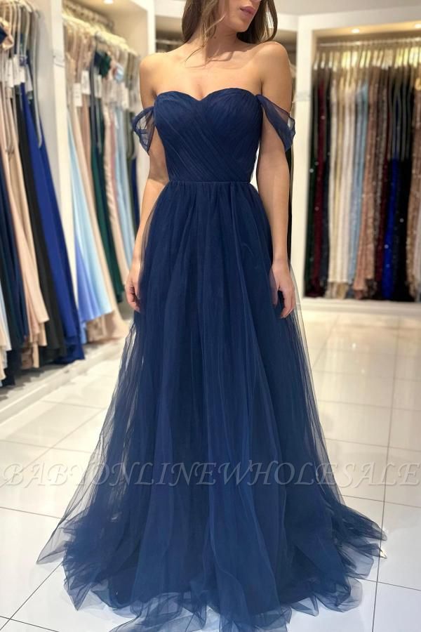 Очаровательное Королевское синее милое платье выпускного вечера с открытыми плечами и длинными линиями из тюля