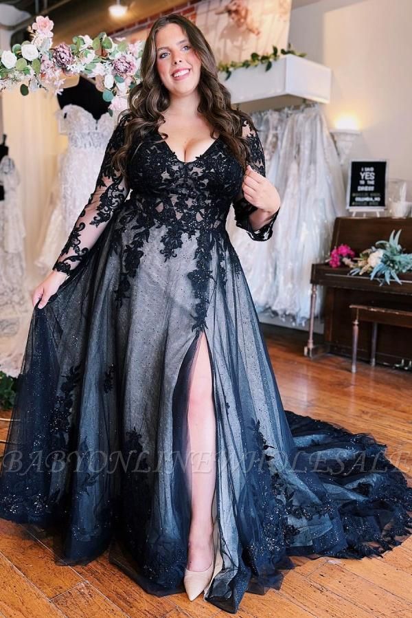 black lace wedding dress plus size