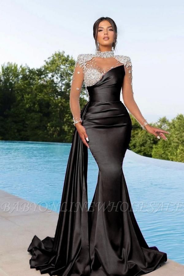 Sparkle beaded sweetheart neckline mermaid black prom dress