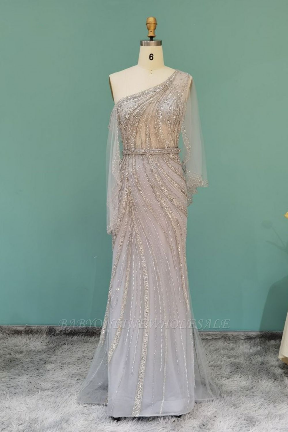 Luxuriöse Meerjungfrau-Abendkleider mit einer Schulter, Dubai, langes formelles Kleid für Hochzeitsfeier