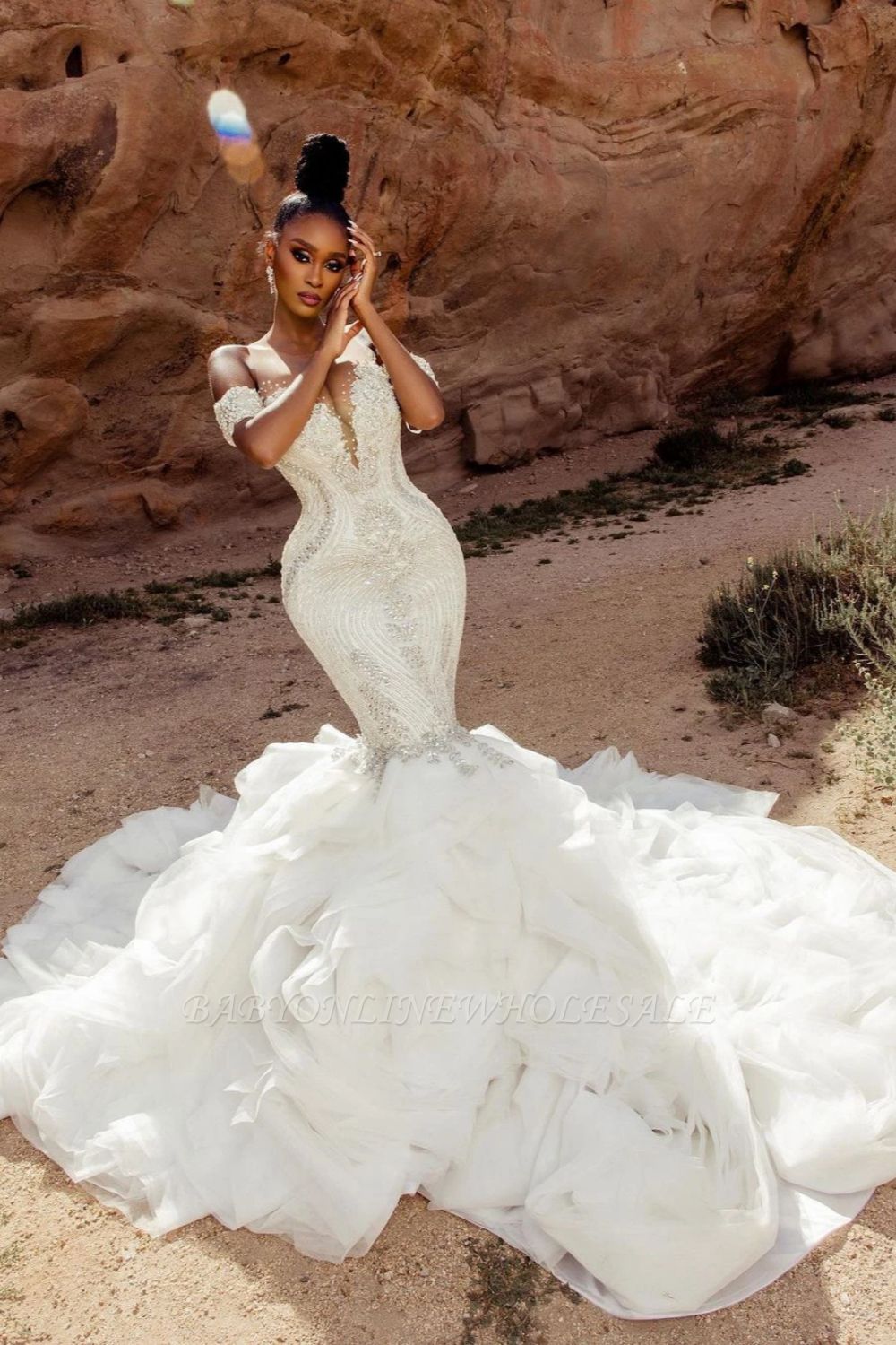 Stunning V-Neck Off-The-Shoulder Mermaid Tulle Wedding Dresses