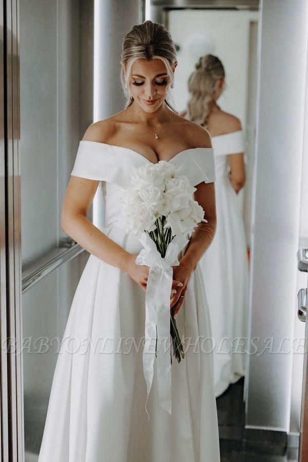 Off the shoulder Boho White Chiffon Wedding Dresses