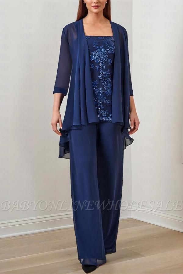 Elegante Chiffon Apliques Renda Mãe da Noiva Vestido Macacão