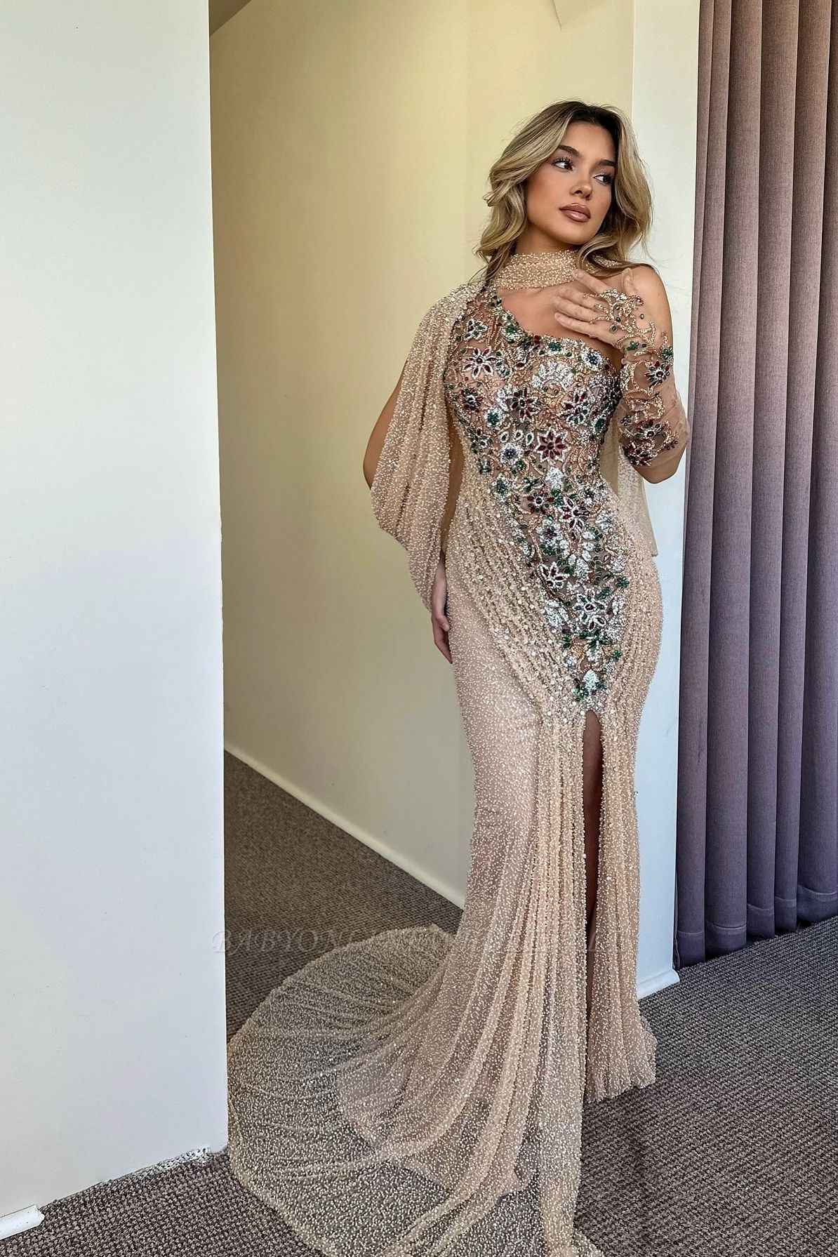 Glitter Sequins One Shoulder Tulle Appliques Lace Mermaid Evening Dresses