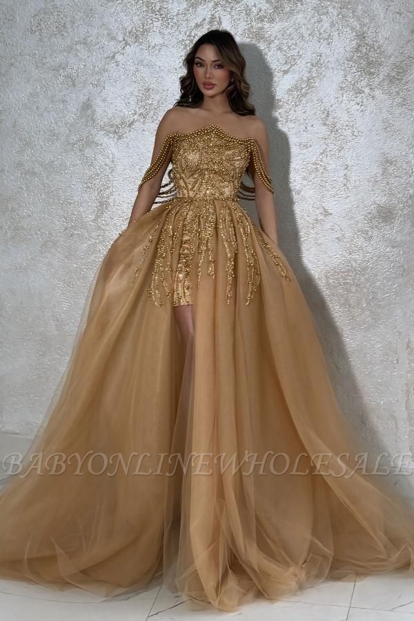 Gorgeous Off-the-shoulder Tulle Beading A-Line Prom Dresses
