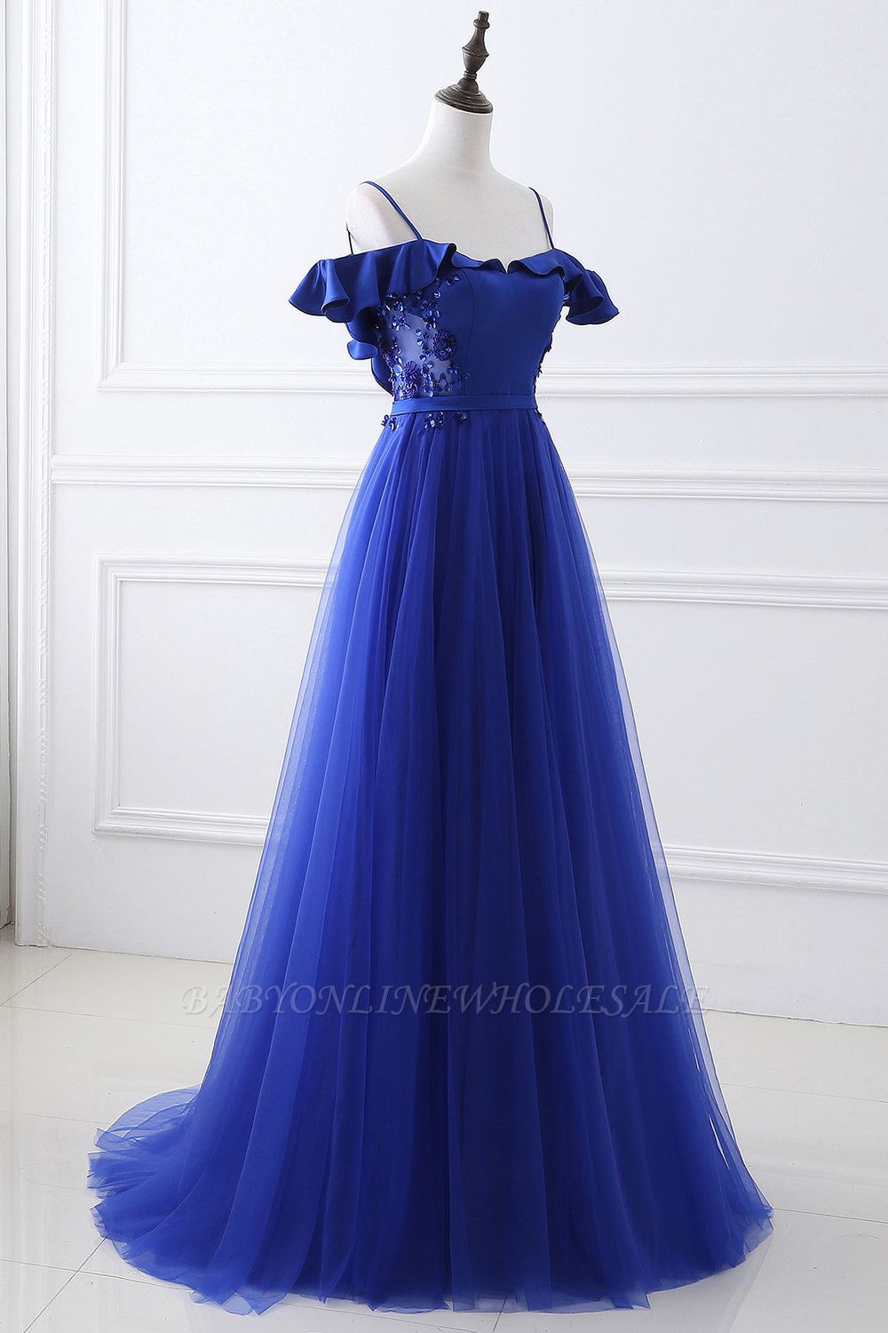 Stunning Off the shoulder blue Tulle ball gown prom dresses ...