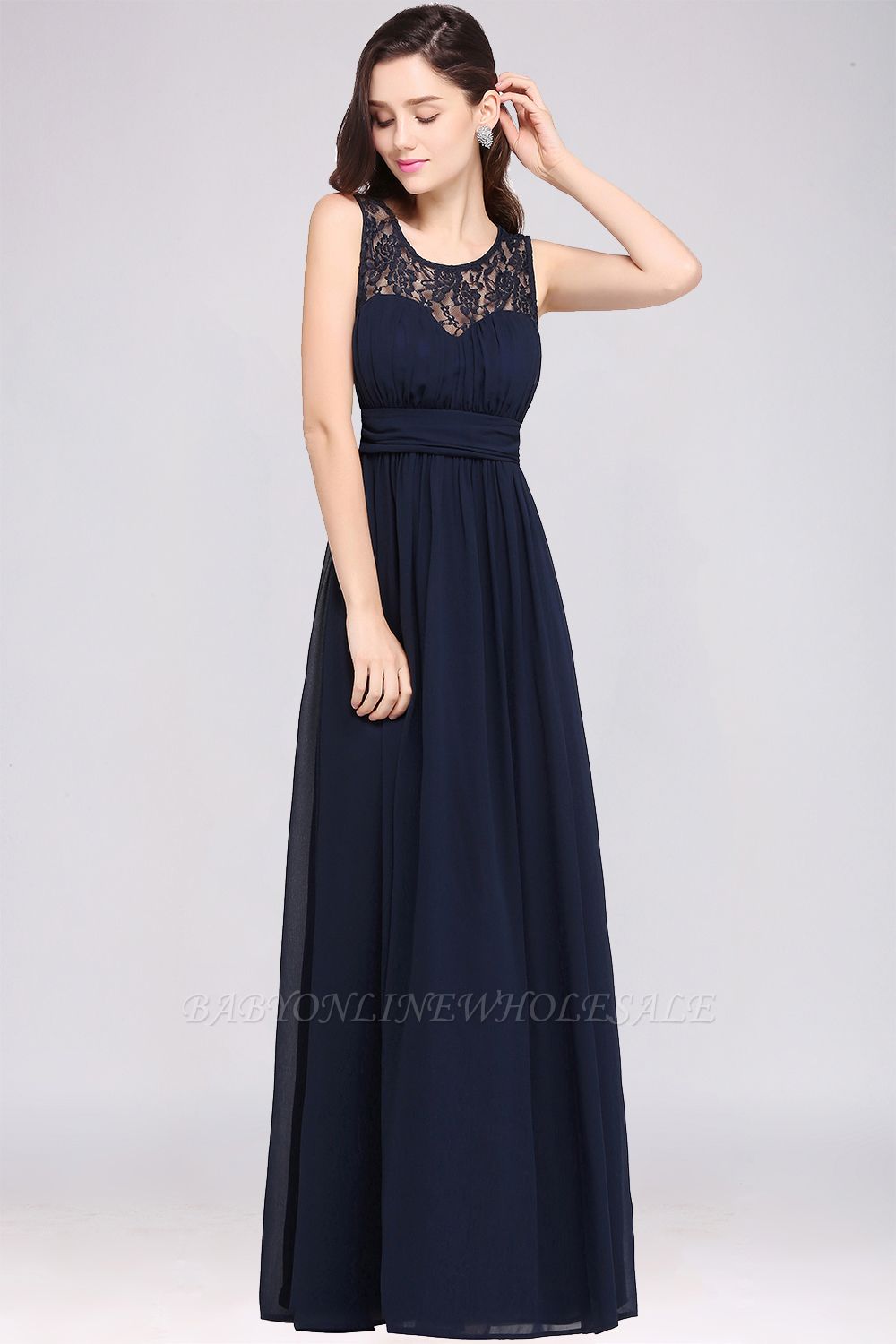 CHELSEA | Sheath Round neck Floor-length Navy Blue Prom Dress