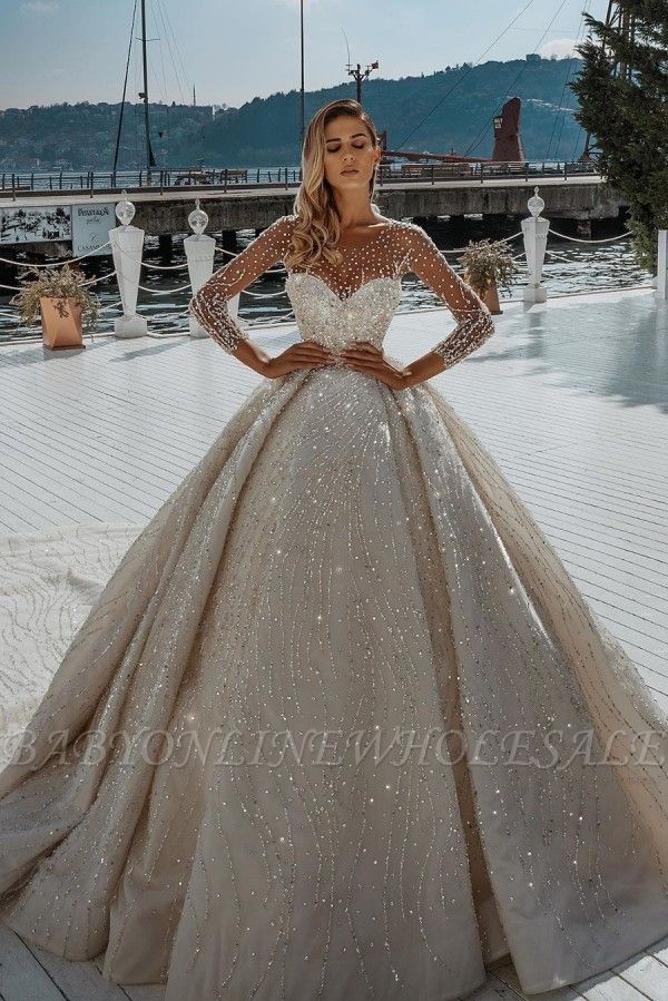 Champange Winter Sweetheart Ball Gown Wedding Dresses