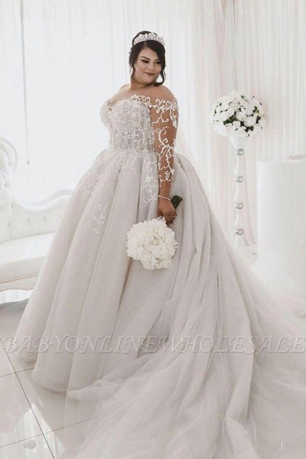 Sheer Тюль Аппликации Бальное платье Свадебные платья | Свадебные платья с длинными рукавами