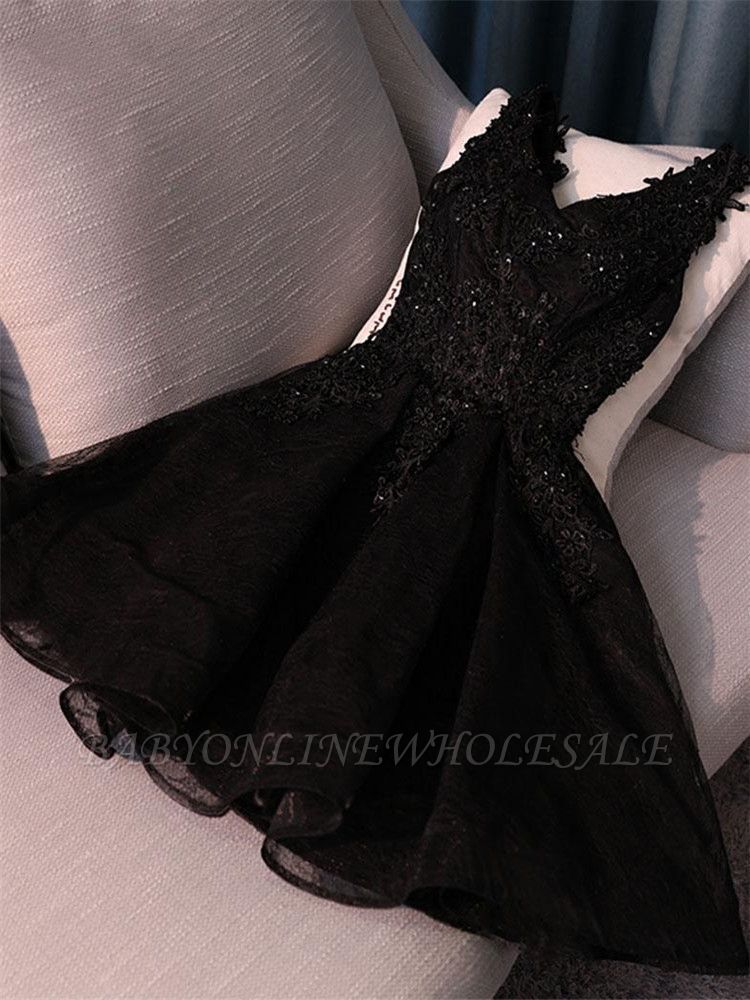 Elegant Black Homecoming Graduacion Dresses  Lace Applique Beaded Tulle Short Prom Dress Homecoming Dress