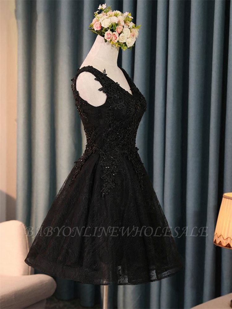 Элегантное черное платье для выпускного вечера с кружевной аппликацией из тюля и бисером Короткое платье для выпускного вечера Платье для выпускного вечера