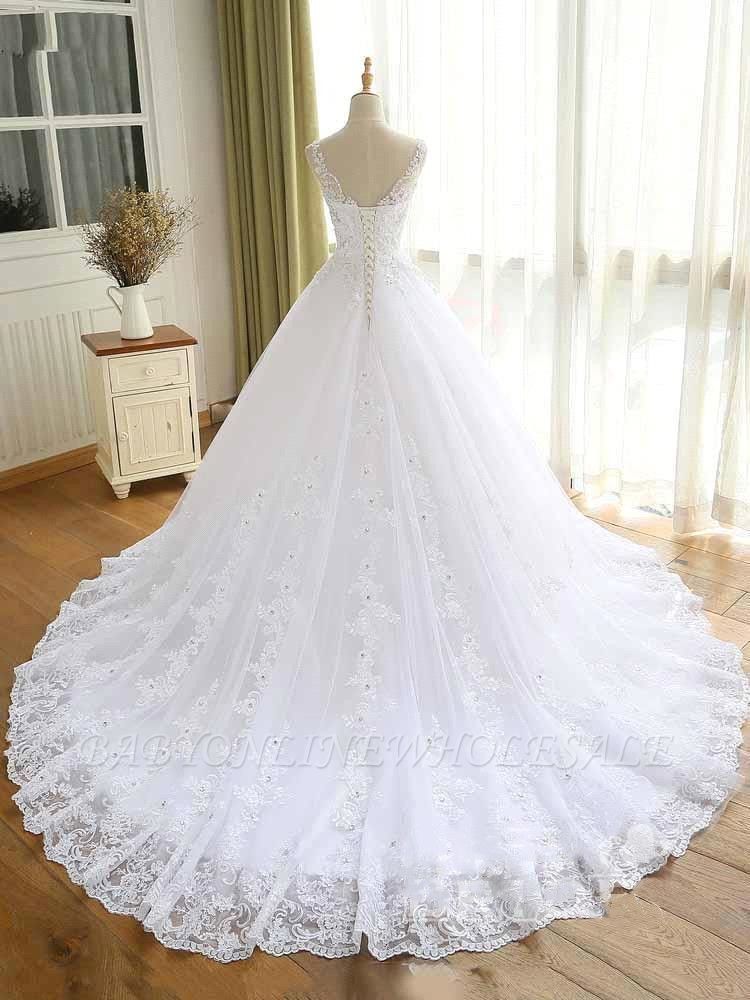 Luxury Lace Beaded Wedding Dresses 2021 V Neck Straps Long Ball Gown ...
