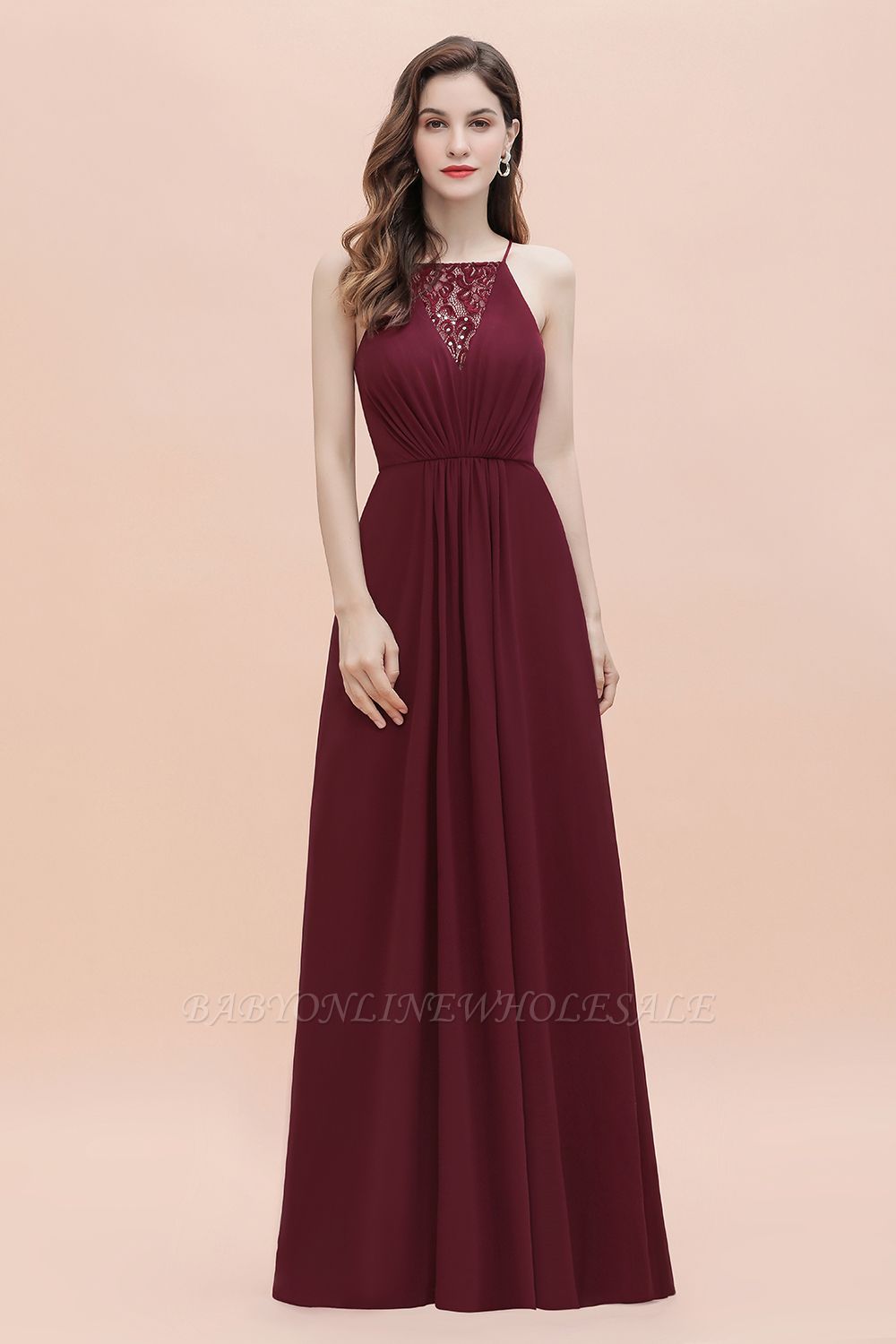 Straps Bateau A-line Sequins Evening Maxi Dress Elegant Chiffon Prom Dress