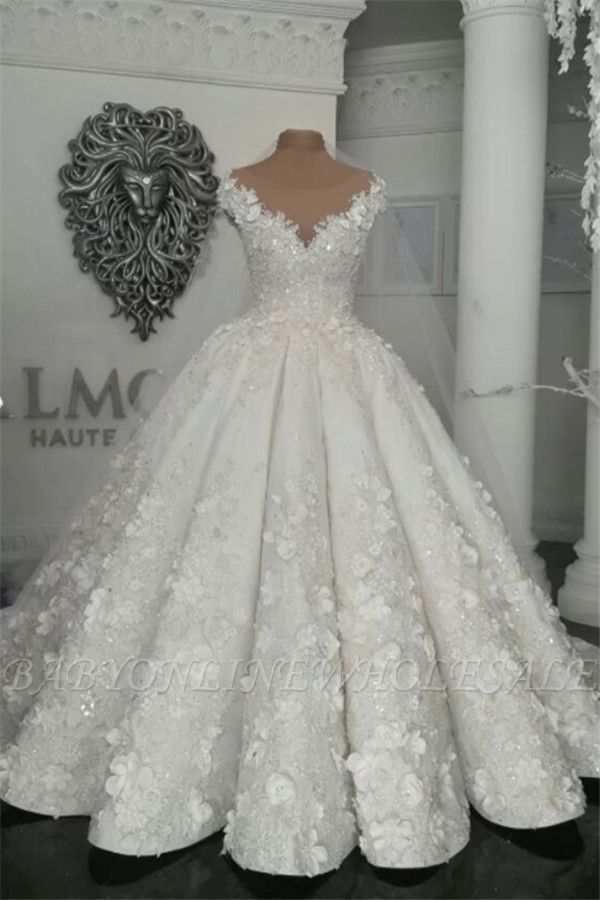 Vestidos de novia de lujo sin mangas de cristal 2021 | Sheer flores de tul vestidos de novia con rebordear BC0708