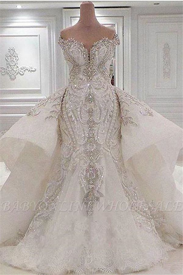 Милое свадебное платье с русалкой и блестками из бисера