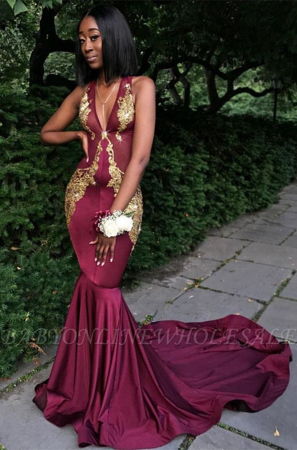 Burgundy V-Neck Prom Dress, Mermaid Evening Dress BA8082 ...