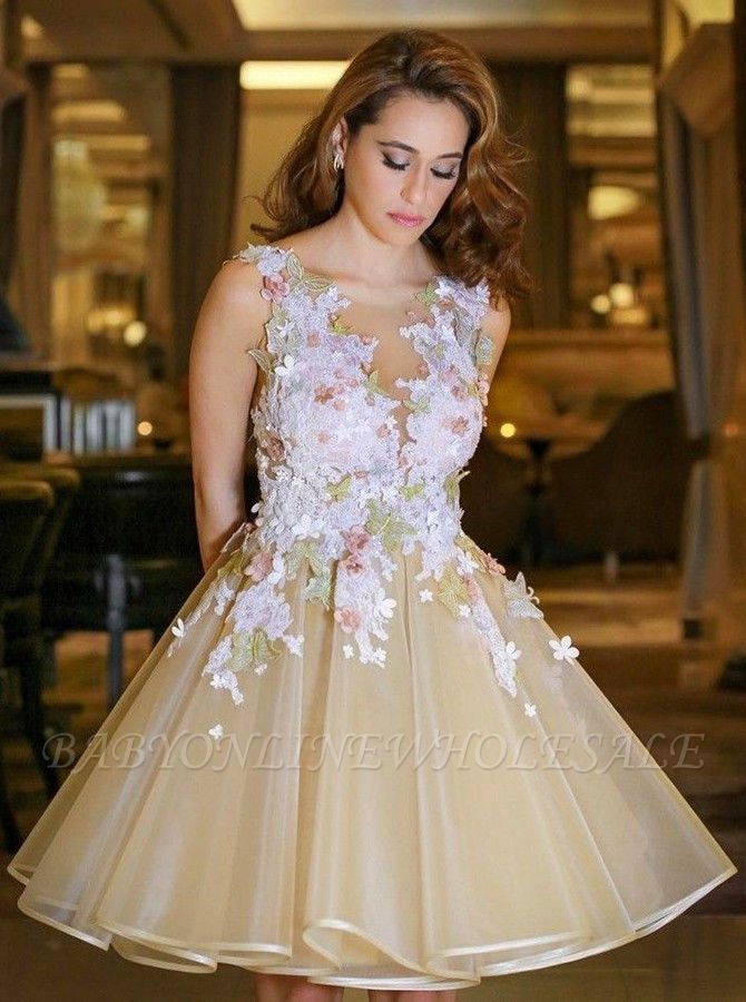 Precioso una línea de flores vestidos de fiesta | Vestido corto sin mangas con espalda abierta de Hoco