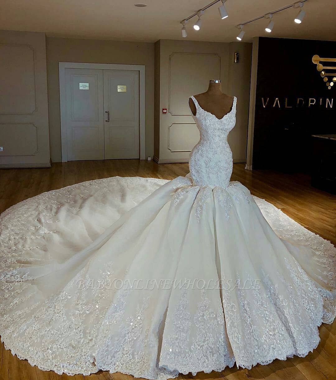 Блестящие русалка бисером кружевные ремни аппликация свадебные платья