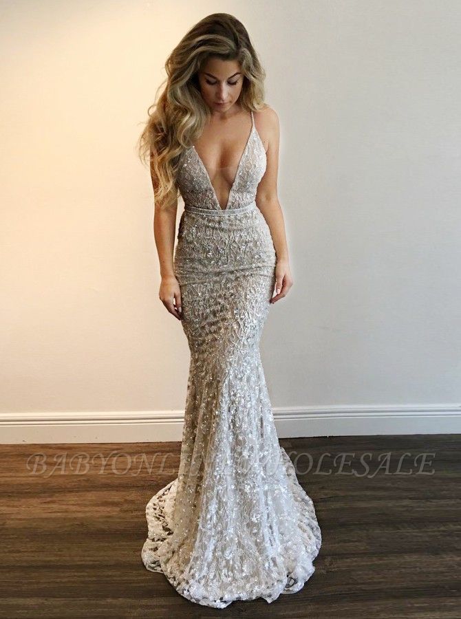 Precioso vestido de fiesta con cuello en V | Lace Mermaid vestidos de noche BA9393