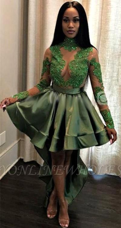 Сексуальное прозрачное кружевное платье для выпускного с длинным рукавом | Дешевое темно-зеленое вечернее платье