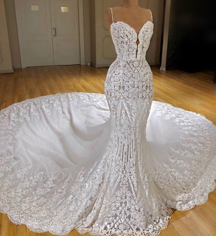 Sexy Lace Mermaid Wedding Dresses | Spaghetti Straps Appliques Bridal ...