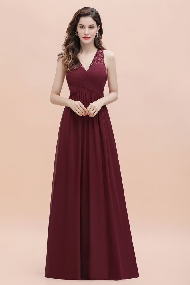 V-Neck Lace Ruffles Bridesmaid Dress Sequins