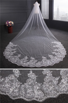 Cathedral Luxury Princess Tulle Lace Sequin Trim Edge Wedding Veil with Sequined_4