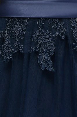 NANA | A-line Half Sleeves Floor Length Slit Appliqued Tulle Prom Dresses with Sash_13