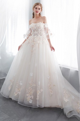 NANCE | Ball Gown Off-the-shoulder Floor Length Appliques Tulle Wedding Dresses_2