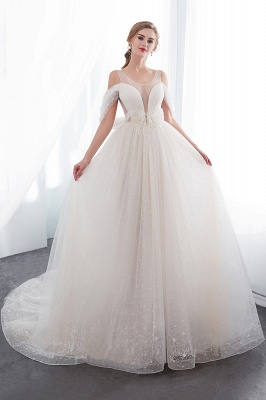 NANCY | A-line Sleeveless Floor Length Lace Ivory Wedding Dresses_1