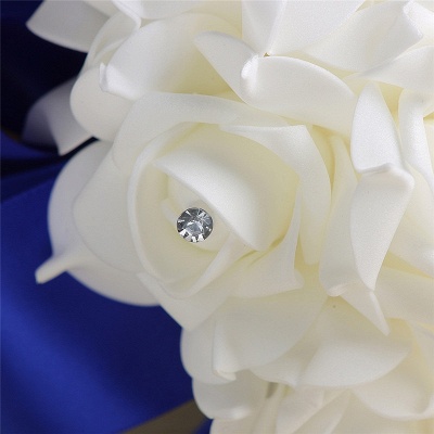 Weiße Seide Rose Crystal Beading Bouquet in bunten Griffen_11