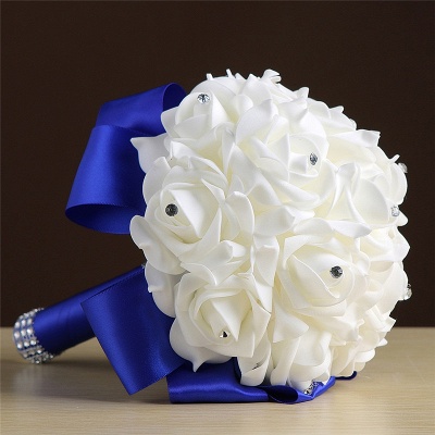 White Silk Rose Crystal Beading Bouquet in Colorful Handles_9