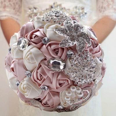 Bouquet de perles de cristal de soie rose_2