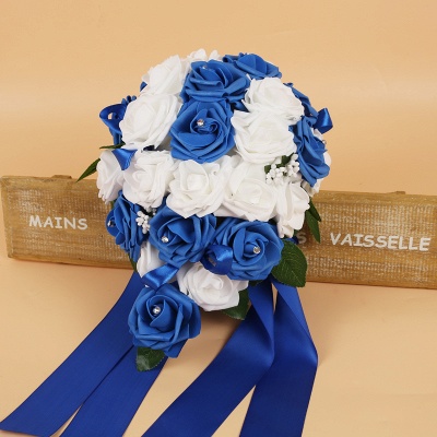 Bunter Seidenrosen-Hochzeits-Blumenstrauß mit Bändern_7