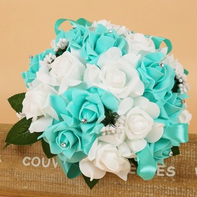Colorful Silk Rose Wedding Bouquet with Ribbons_9