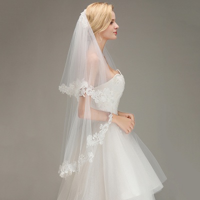 Lace Edge Wedding Veil with Comb Two Layers Tulle Bridal Veil_2
