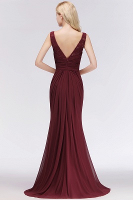 Elegant A-Line Burgundy Chiffon Lace Scoop Sleeveless Ruffles Floor-Length Bridesmaid Dresses_2
