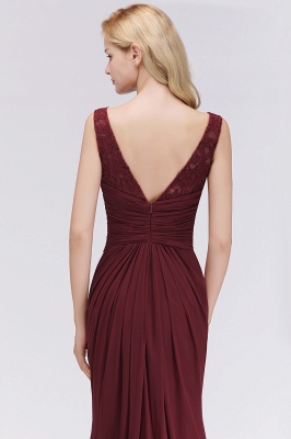 Elegant A-Line Burgundy Chiffon Lace Scoop Sleeveless Ruffles Floor-Length Bridesmaid Dresses_6