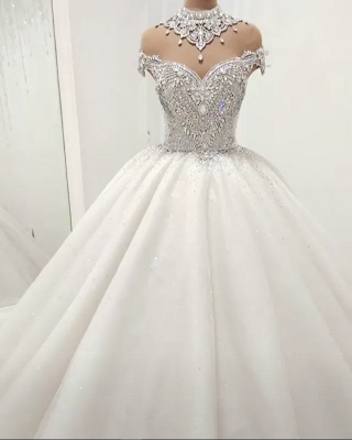 Luxury High Neck Crystal Beading Ball Gown Wedding Dresses_1