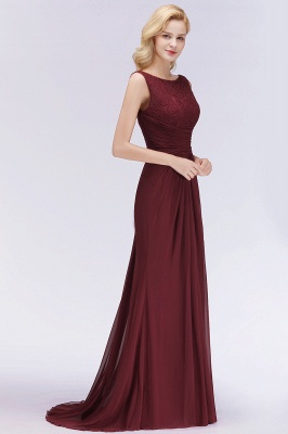 Elegant A-Line Burgundy Chiffon Lace Scoop Sleeveless Ruffles Floor-Length Bridesmaid Dresses_4