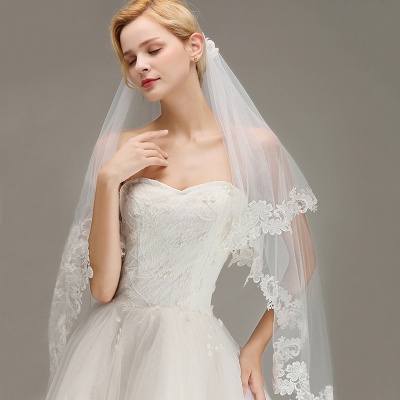 Lace Edge Wedding Veil with Comb Two Layers Tulle Bridal Veil_3