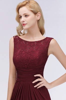 Elegant A-Line Burgundy Chiffon Lace Scoop Sleeveless Ruffles Floor-Length Bridesmaid Dresses_5
