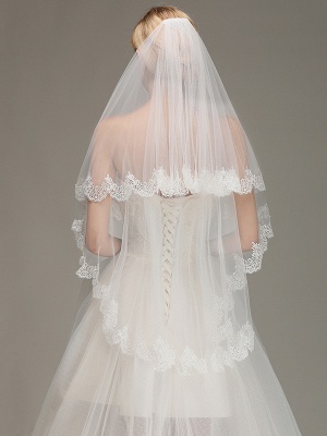 Elegant Two Layers Lace Edge Wedding Veil Appliques Long Bridal Veil_1