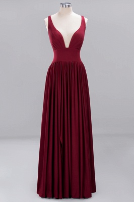 A-Line Jersey V-Neck Sleeveless Long Bridesmaid with Ruffles_36