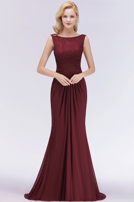 Elegant A-Line Burgundy Chiffon Lace Scoop Sleeveless Ruffles Floor-Length Bridesmaid Dresses_1